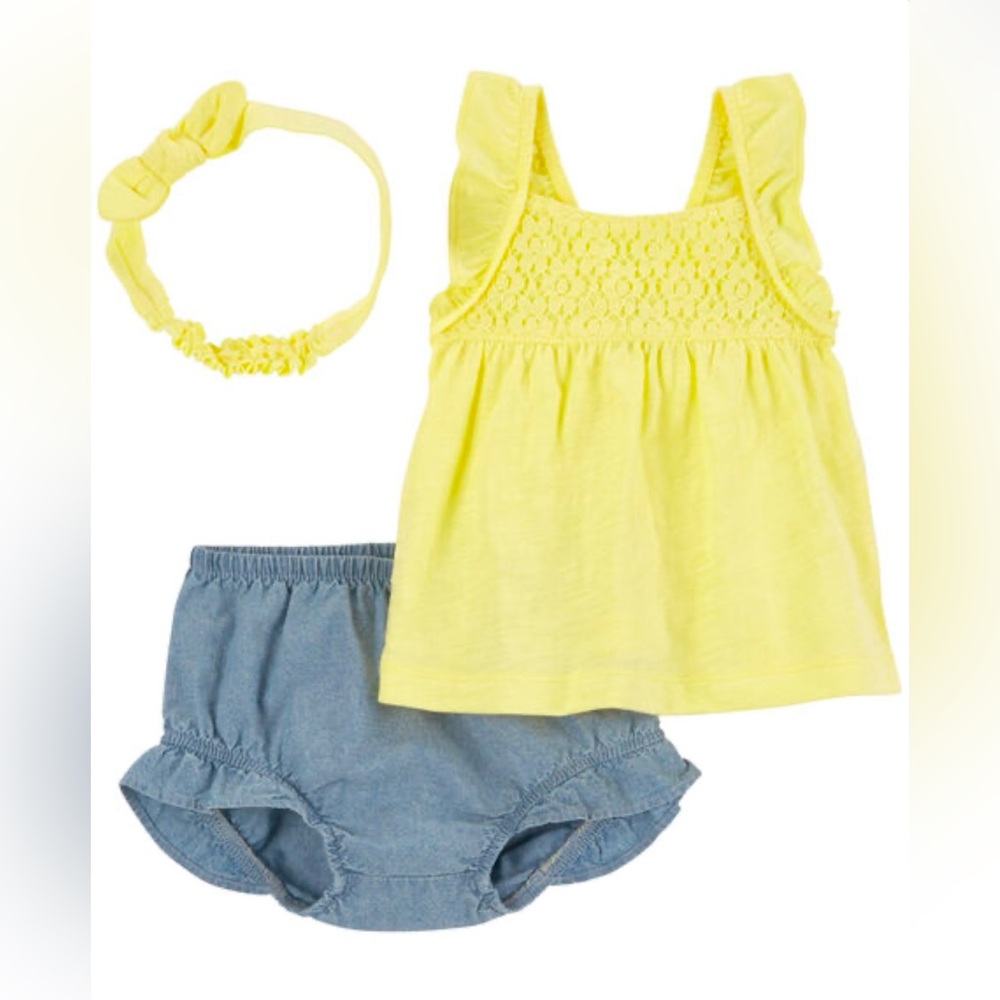 5/$25 Carter’s Baby Girl 3-Piece Yellow Lace Little Shorts Set